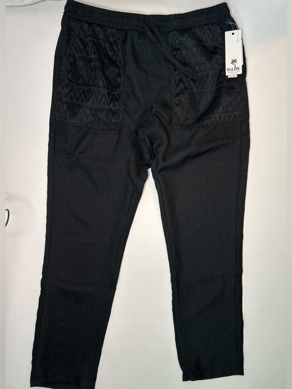 Malibu Beach Club Black Geometric Pocket Lounge Pants XL New With Tag Coastal